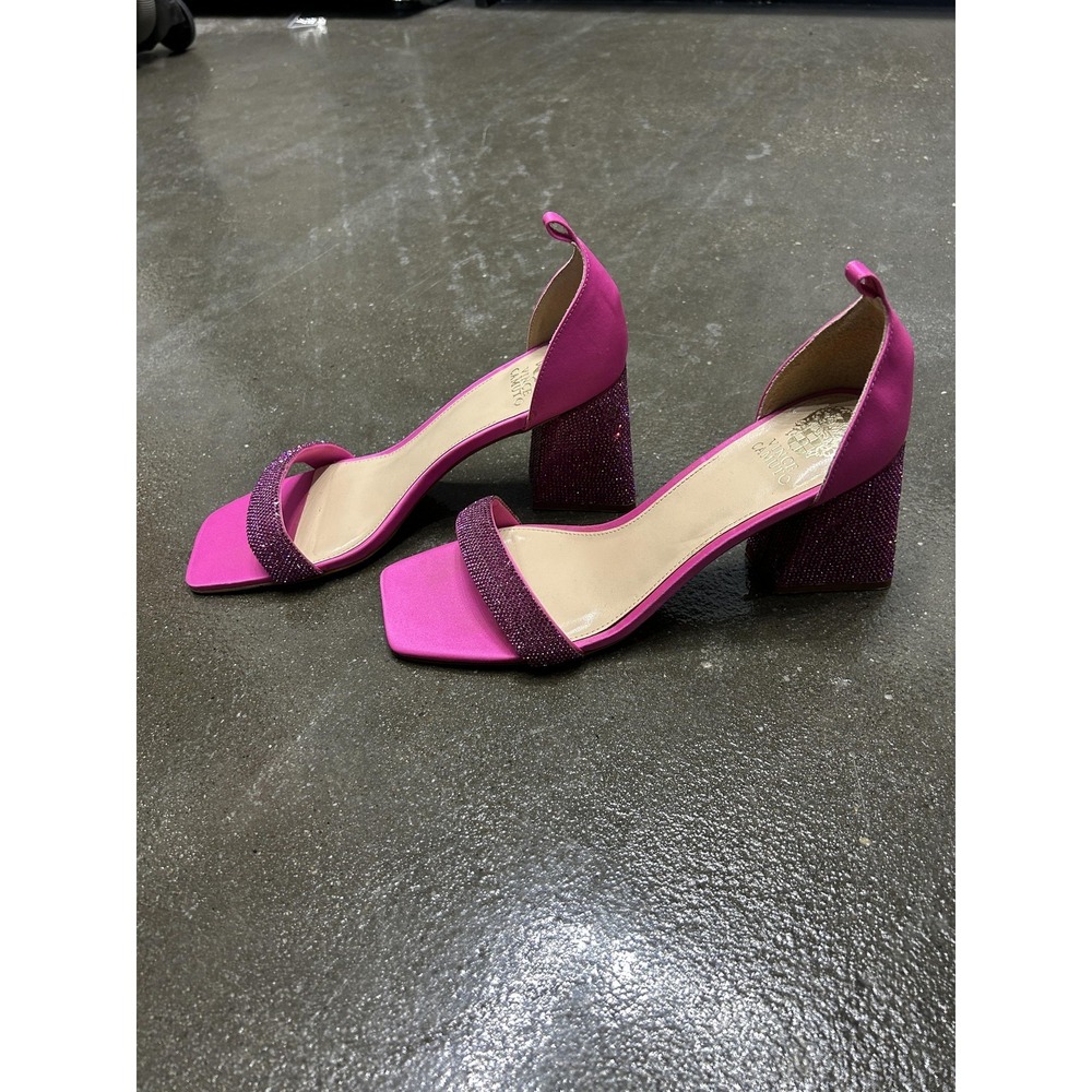 Vince Camuto Sandals Womens Size 10 Pink Kreteli Glitter Block Heel Slip On‎